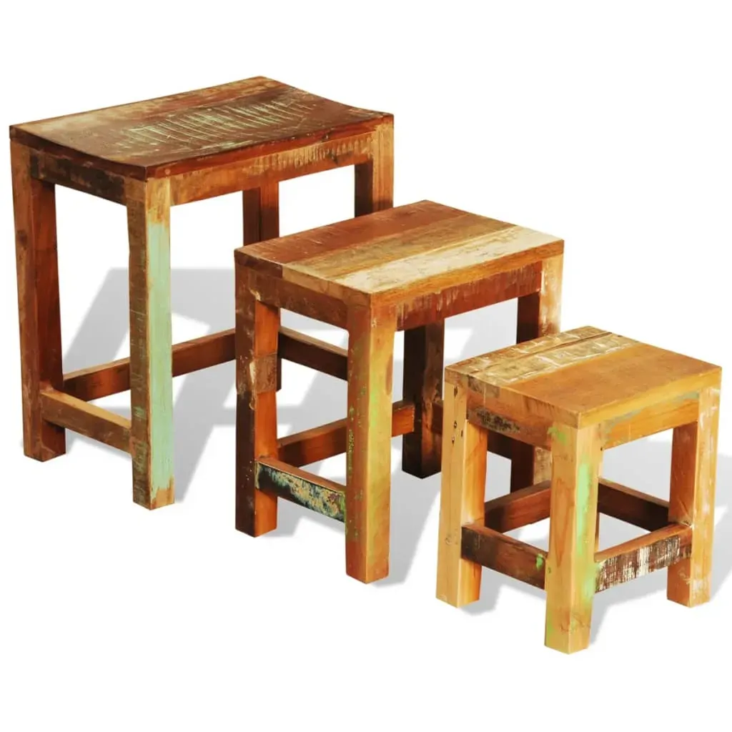 Nesting Table Set 3 Pieces Vintage Reclaimed Wood Price