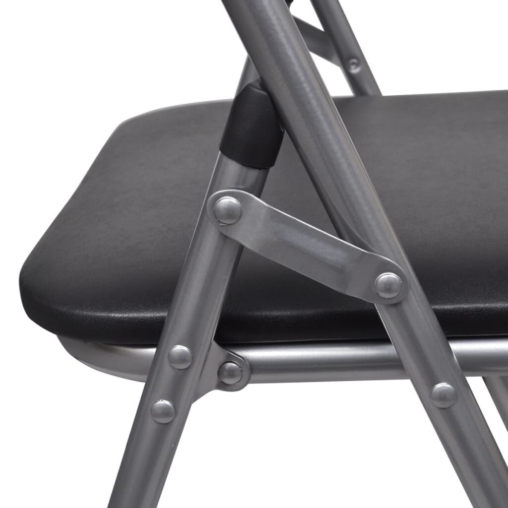 Folding Dining Chairs 6 pcs Black Faux Leather and Steel Price