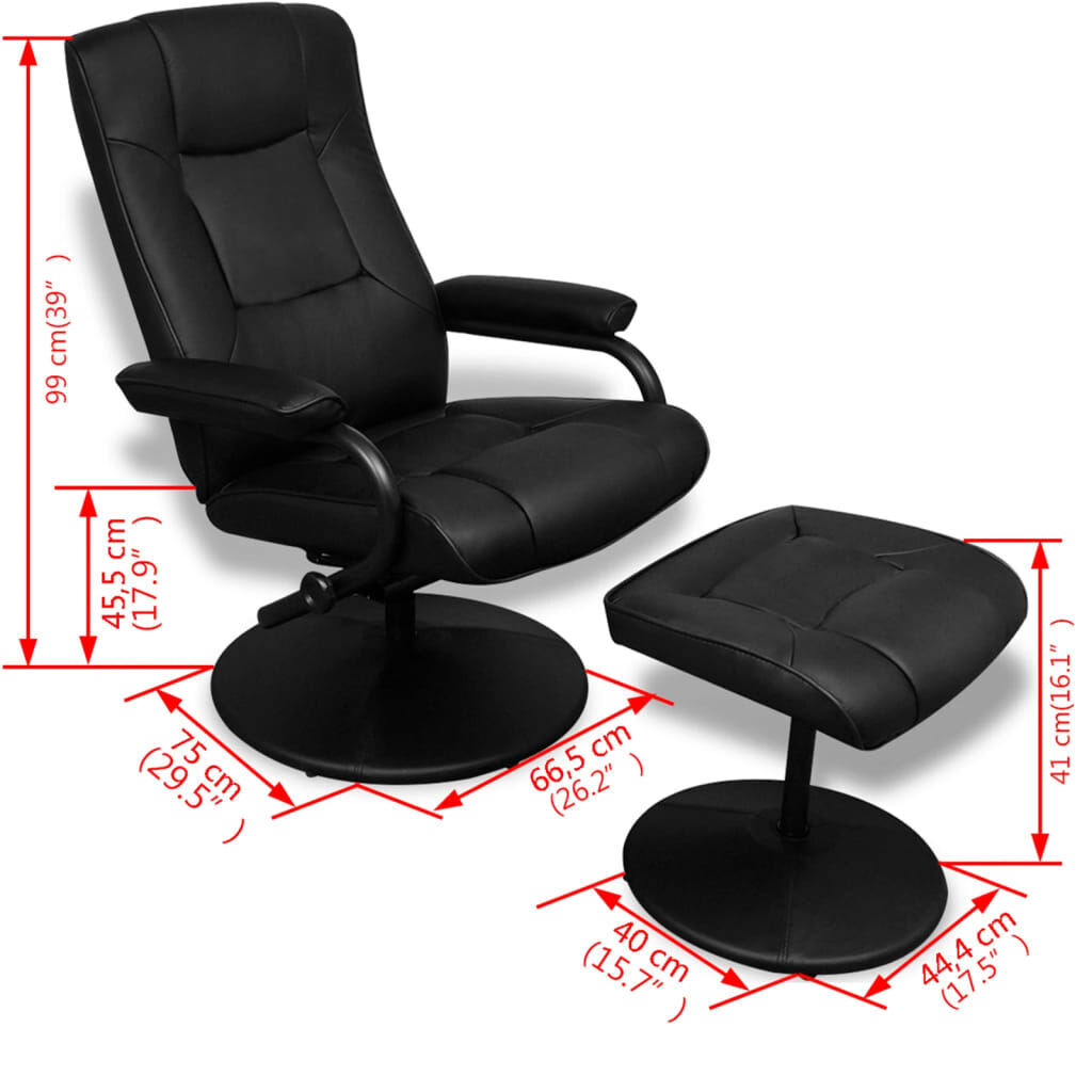 TV Armchair with Footstool Black Faux Leather Price