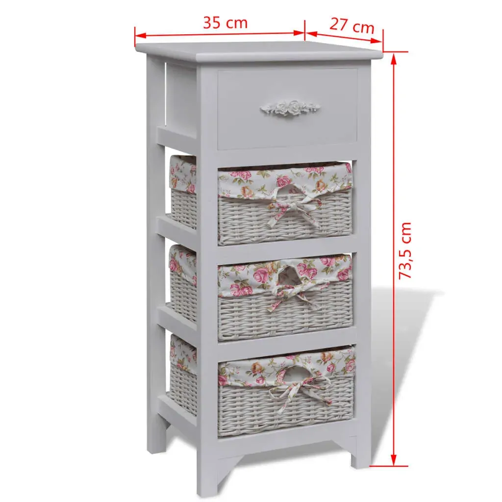 Cabinet with 1 Drawer and 3 Baskets White Wood Price