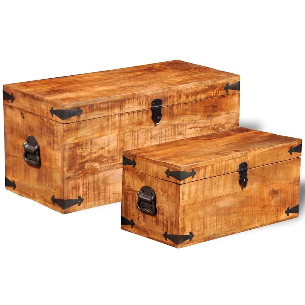 Storage Chest Set 2 Pieces Rough Mango Wood Price