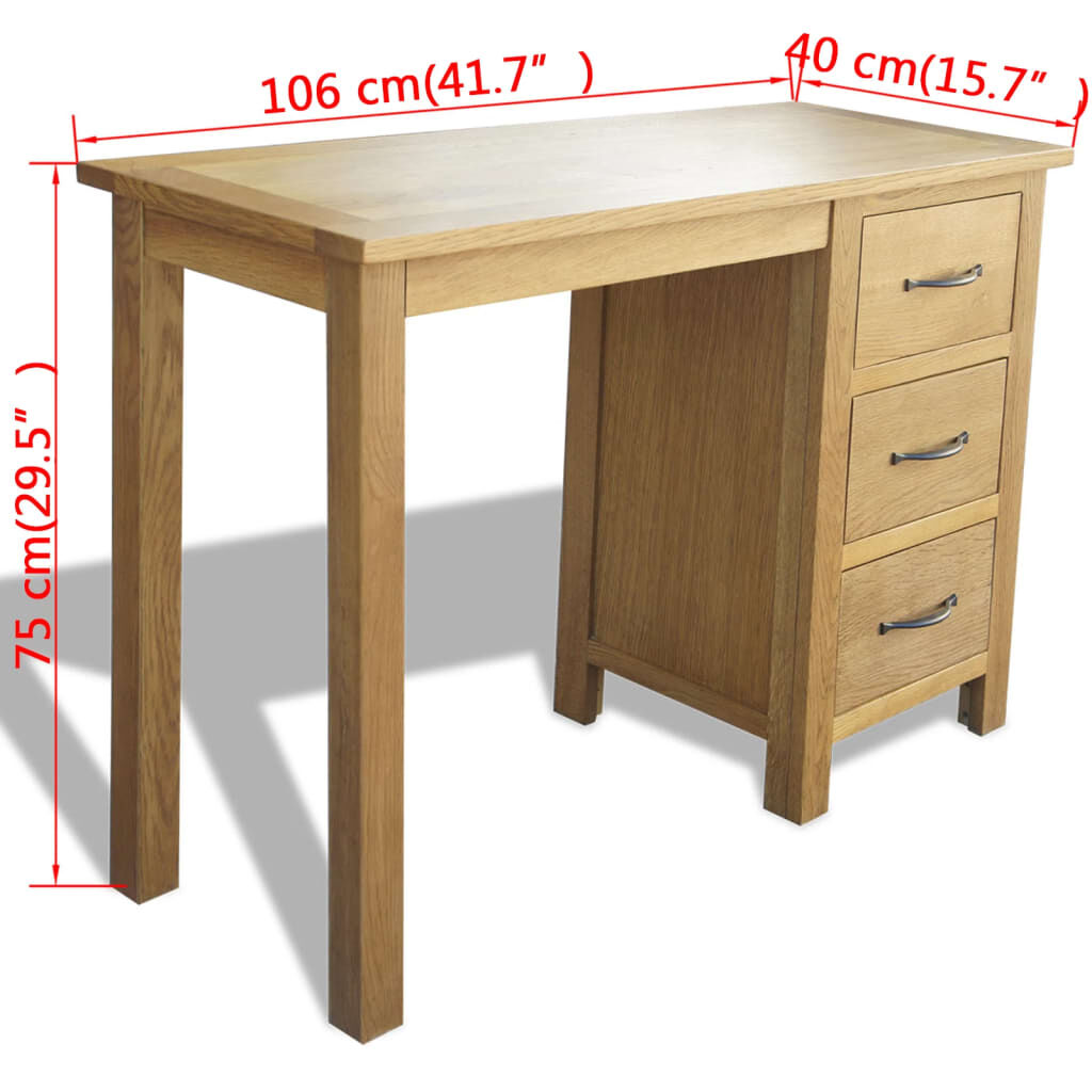 Desk with 3 Drawers 106x40x75 cm Solid Oak Wood Price