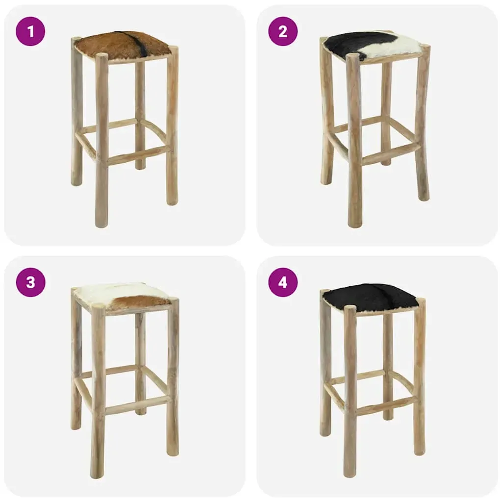 Bar Stool Goatskin Leather and Solid Teak Wood Price