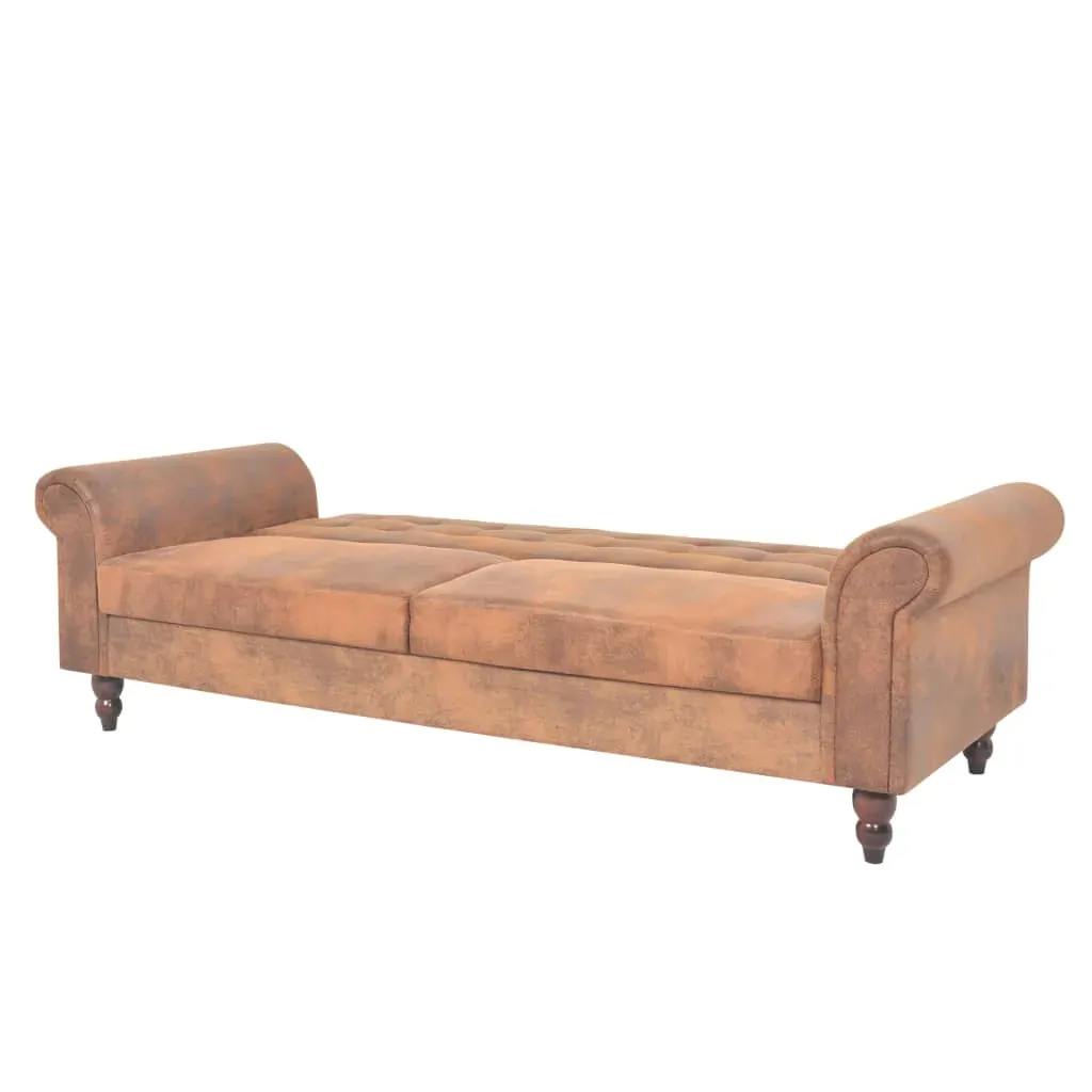 Convertible 2-Seater Sofa with Armrests Artificial Suede Brown Price