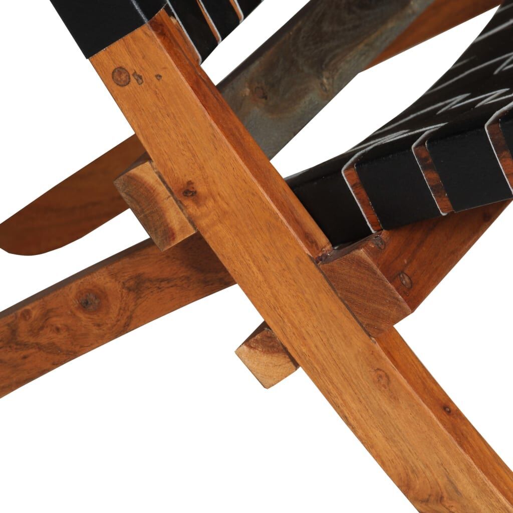 Folding Chair Crossed-Stripe Black Real Leather Price