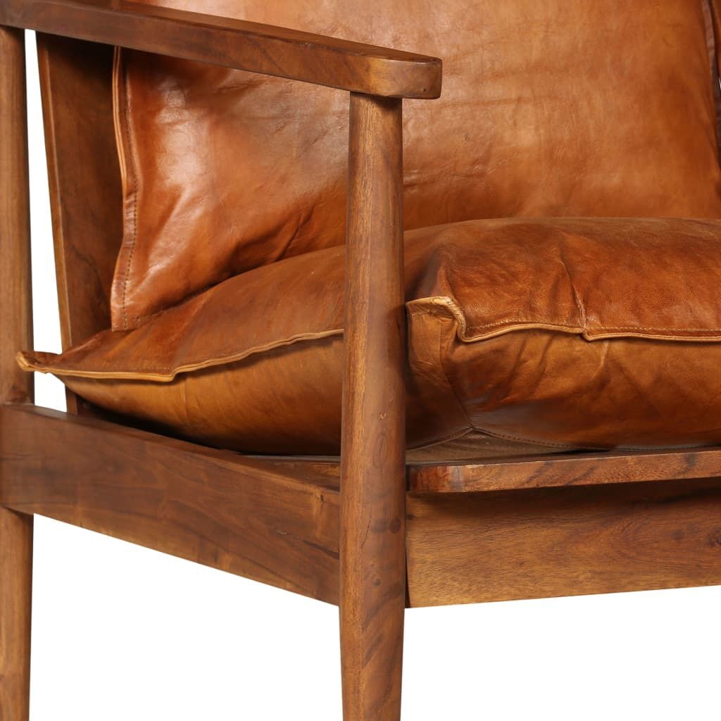 2-Seater Sofa Real Leather with Acacia Wood Brown Price