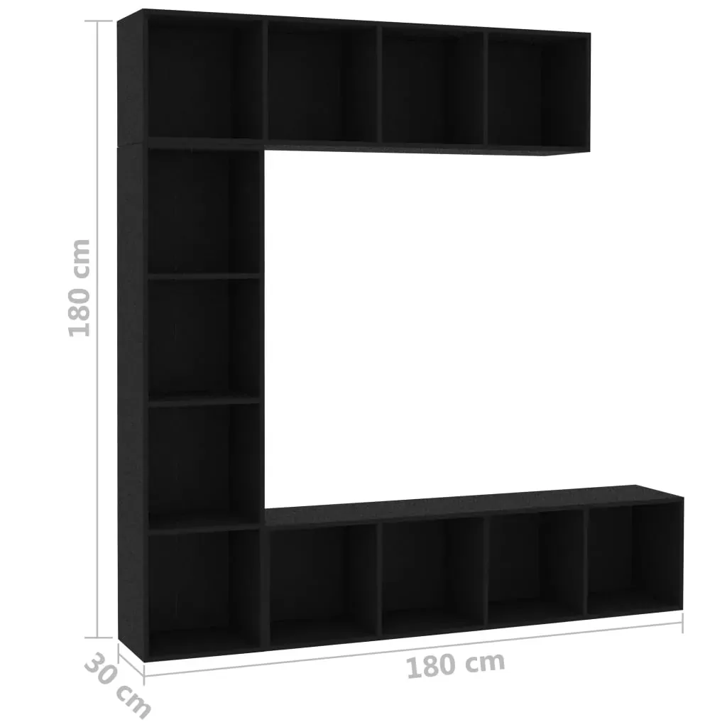3 Piece Book/TV Cabinet Set Black 180x30x180 cm Price