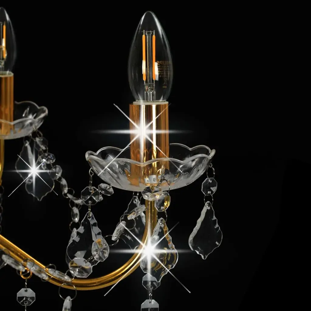 Chandelier with Crystal Beads Golden Round 6 x E14 Price