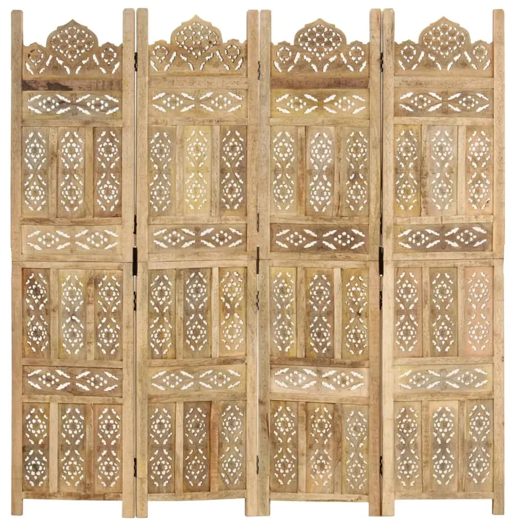 Hand Carved 4-Panel Room Divider 160x165 cm Solid Mango Wood Price