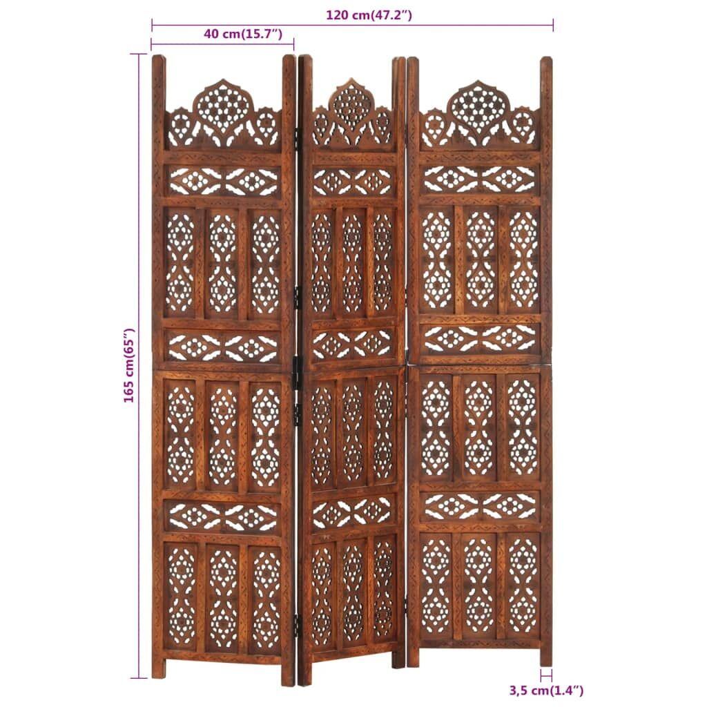 Hand Carved 3-Panel Room Divider Brown 120x165 cm Solid Mango Wood Price