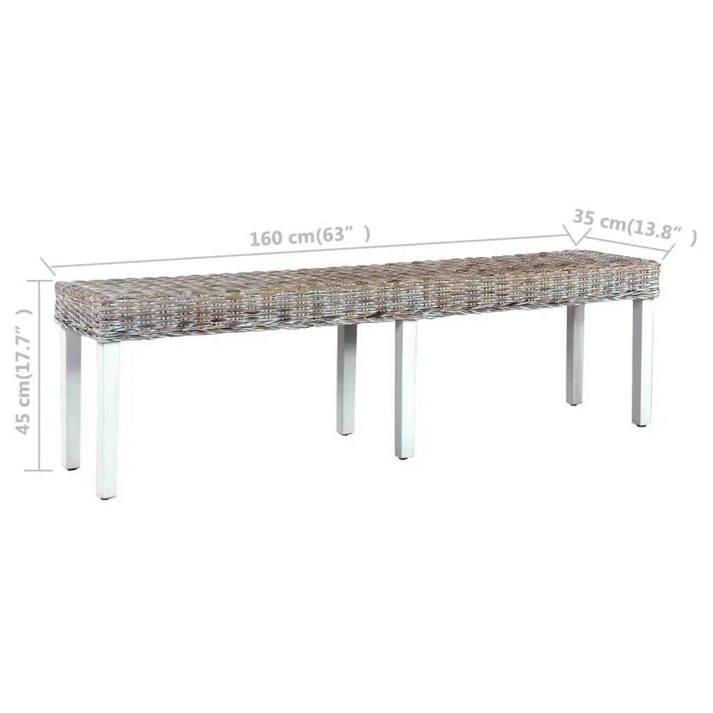 Bench 160 cm White Natural Kubu Rattan and Solid Mango Wood Price