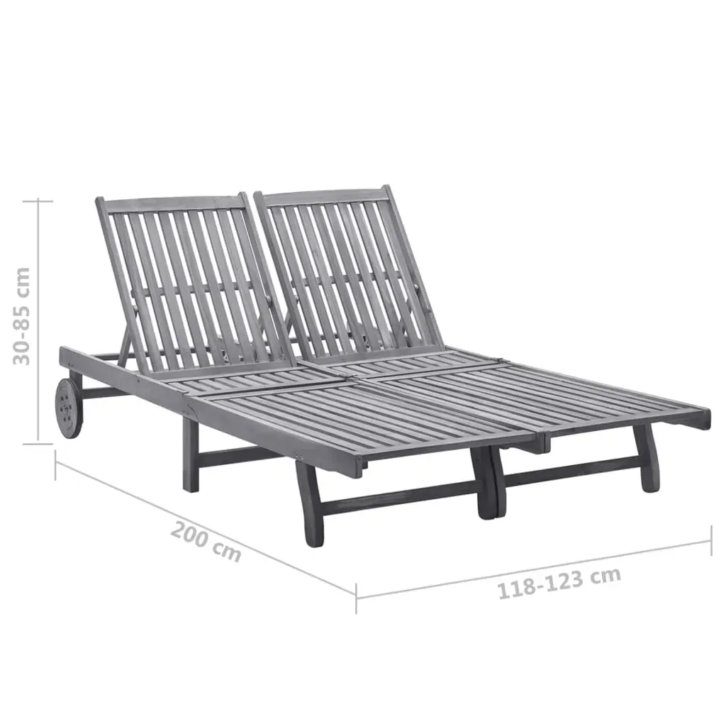 2-Person Garden Sun Lounger with Cushion Grey Solid Acacia Wood Price