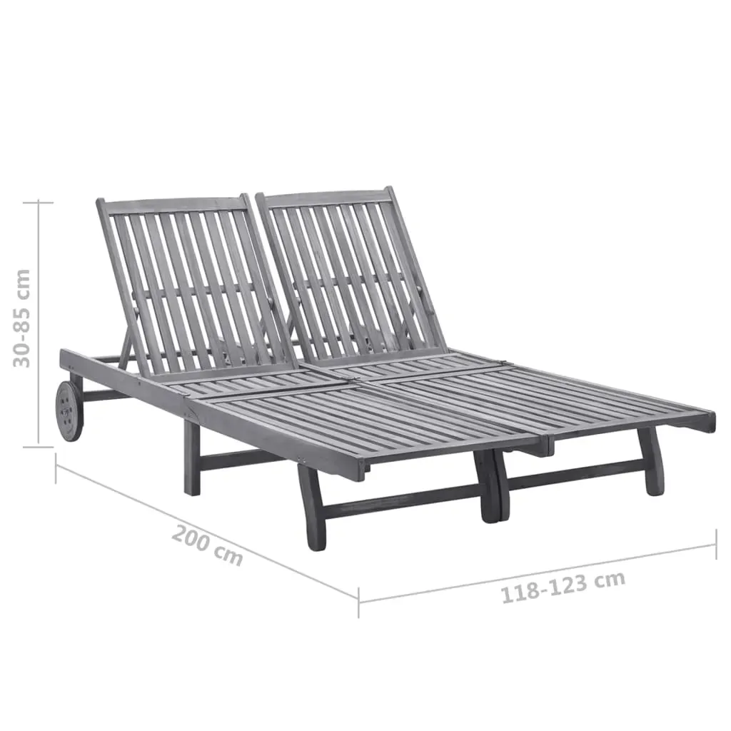 2-Person Garden Sun Lounger with Cushion Grey Solid Acacia Wood Price