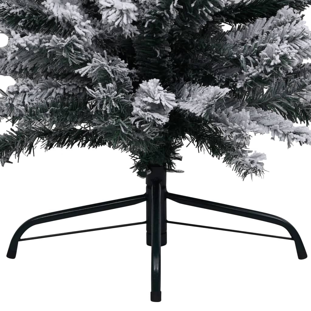 Slim Pre-lit Christmas Tree with Flocked Snow Green 210 cm PVC Price