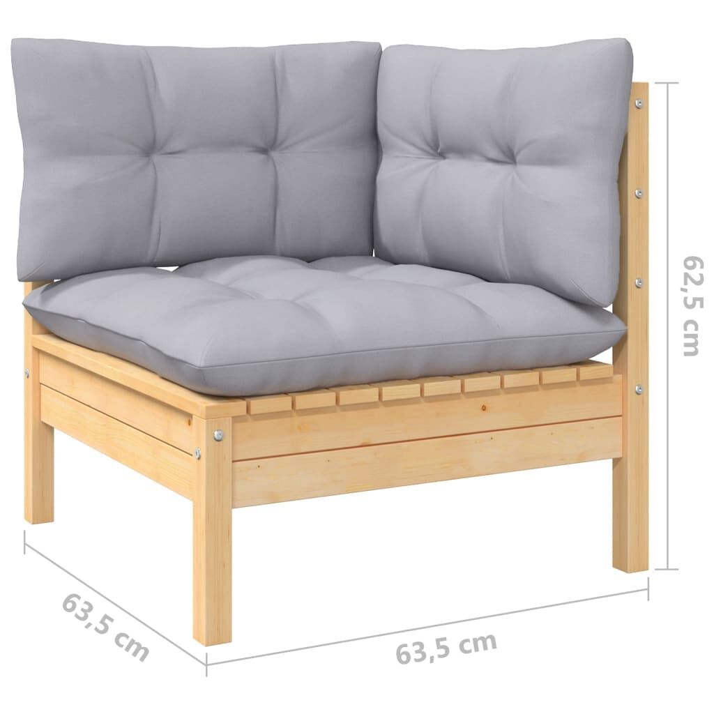 10 Piece Garden Lounge Set with Grey Cushions Solid Pinewood Price