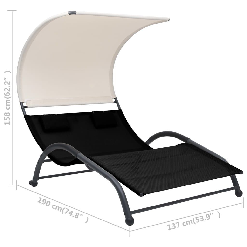 Double Sun Lounger with Canopy Textilene Black Price