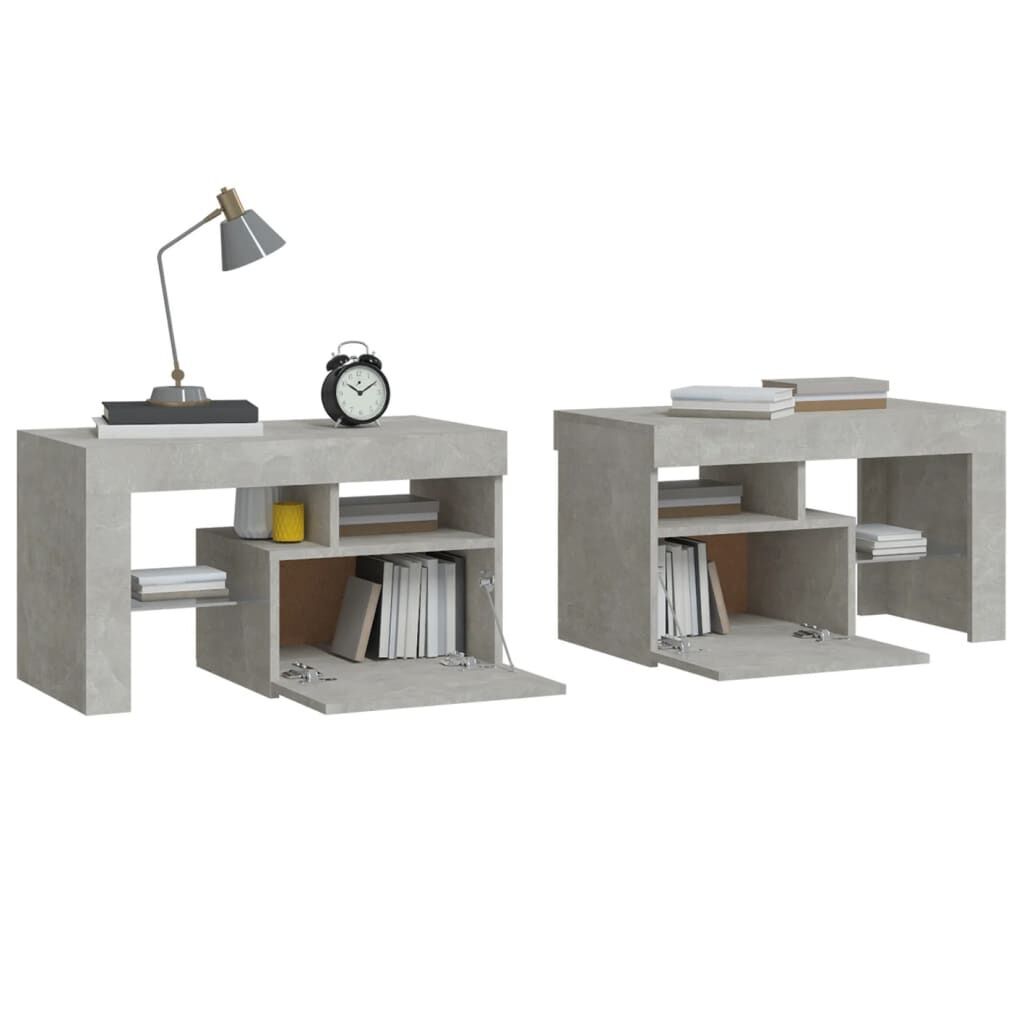 Bedside Cabinets 2 pcs with LED Lights Concrete Grey 70x36.5x40 cm Price