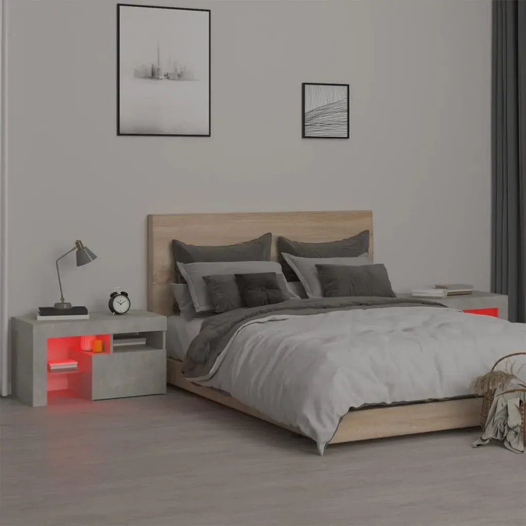 Bedside Cabinets 2 pcs with LED Lights Concrete Grey 70x36.5x40 cm Price