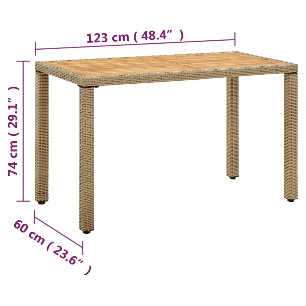 Garden Table Beige 123x60x74 cm Poly Rattan&Solid Wood Acacia Price