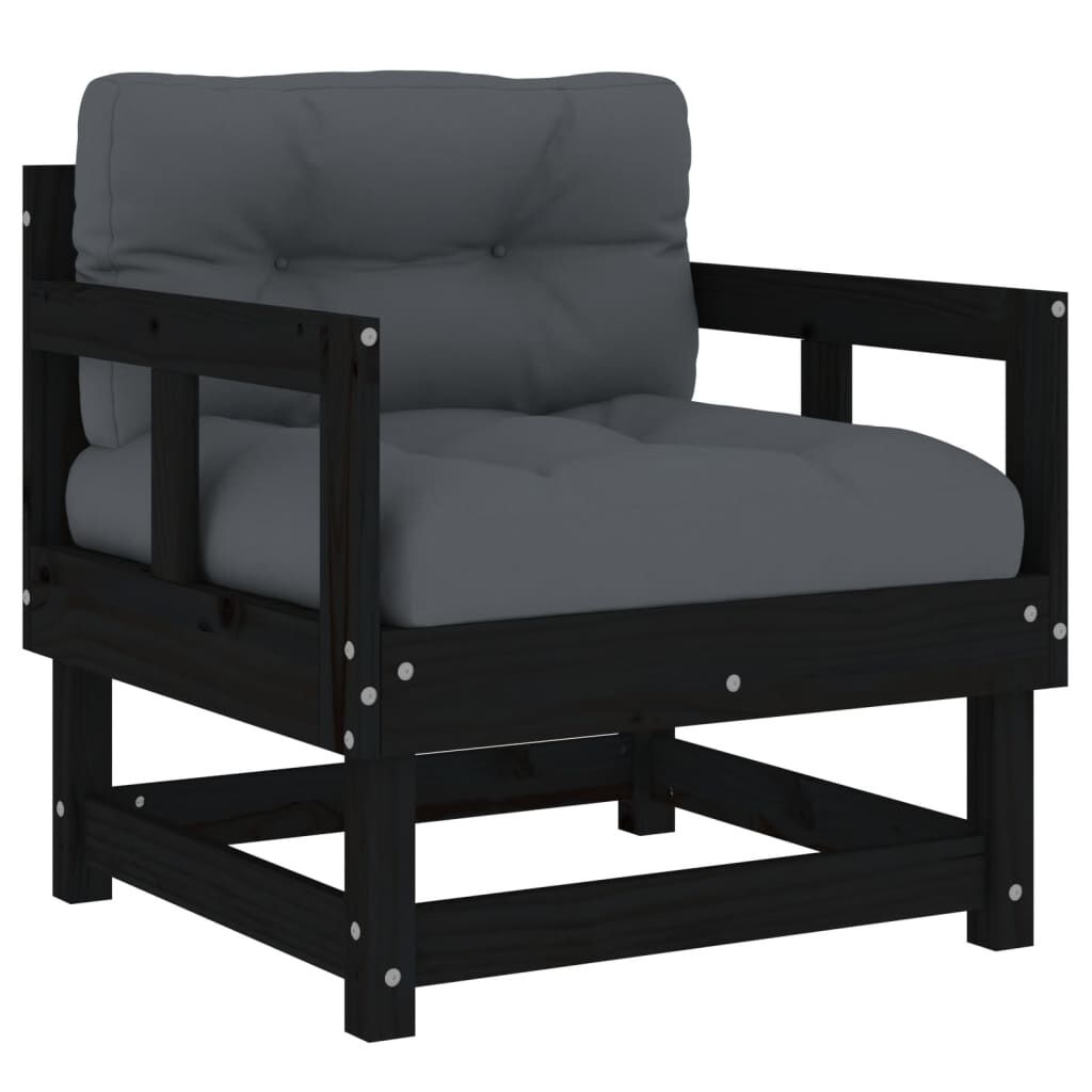7 Piece Garden Lounge Set with Cushions Black Solid Wood Price