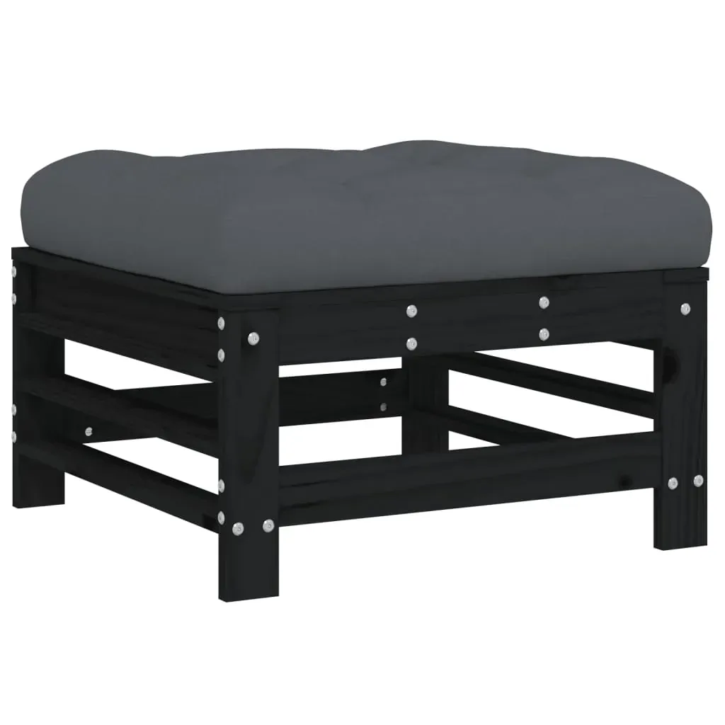 7 Piece Garden Lounge Set with Cushions Black Solid Wood Price