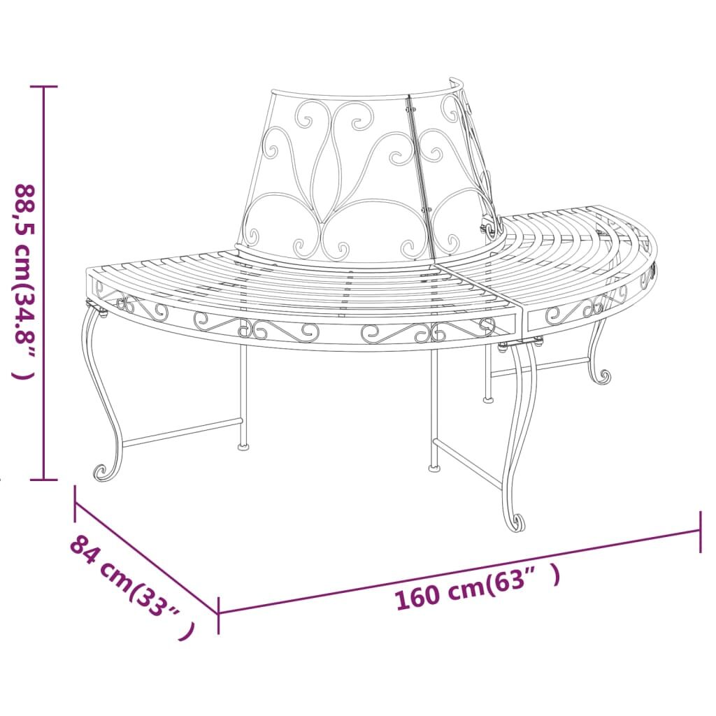 Half Round Tree Bench Ø160 cm Black Steel Price