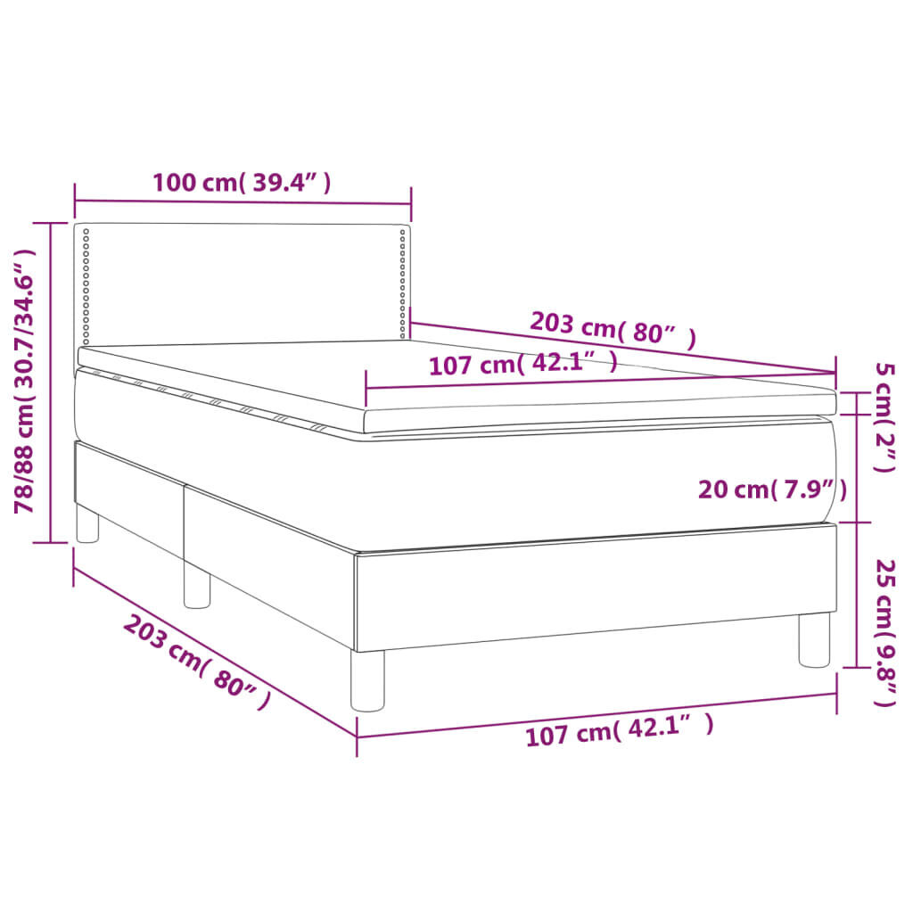 Box Spring Bed with Mattress Dark Grey 100x200 cm Fabric Price