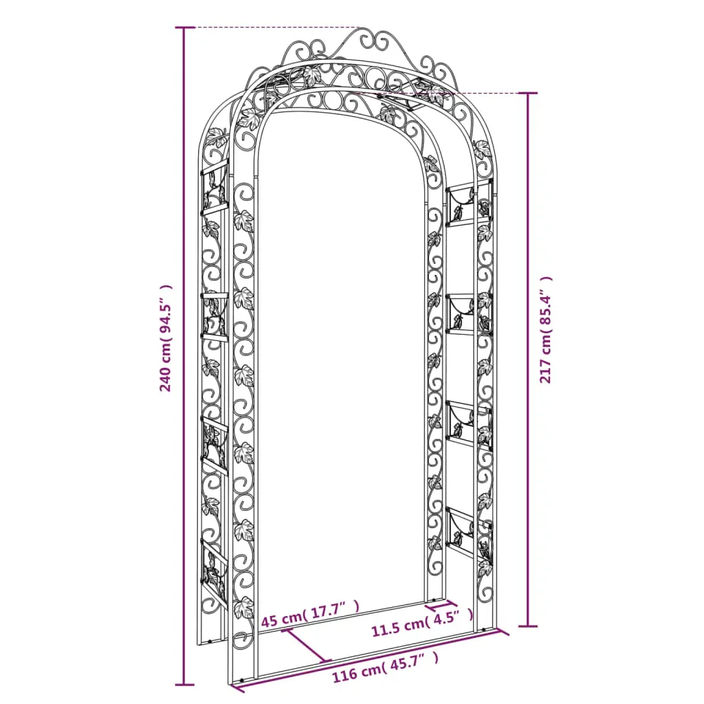 Garden Arch Black 116x45x240 cm Steel Price