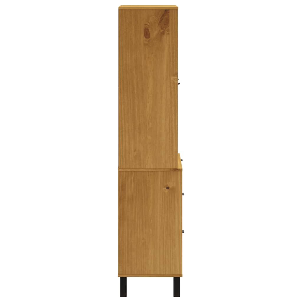 Highboard with Glass Doors FLAM 80x40x180 cm Solid Wood Pine Price