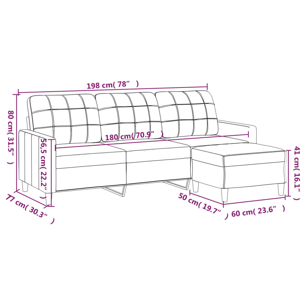 3-Seater Sofa with Footstool Light Grey 180 cm Fabric Price