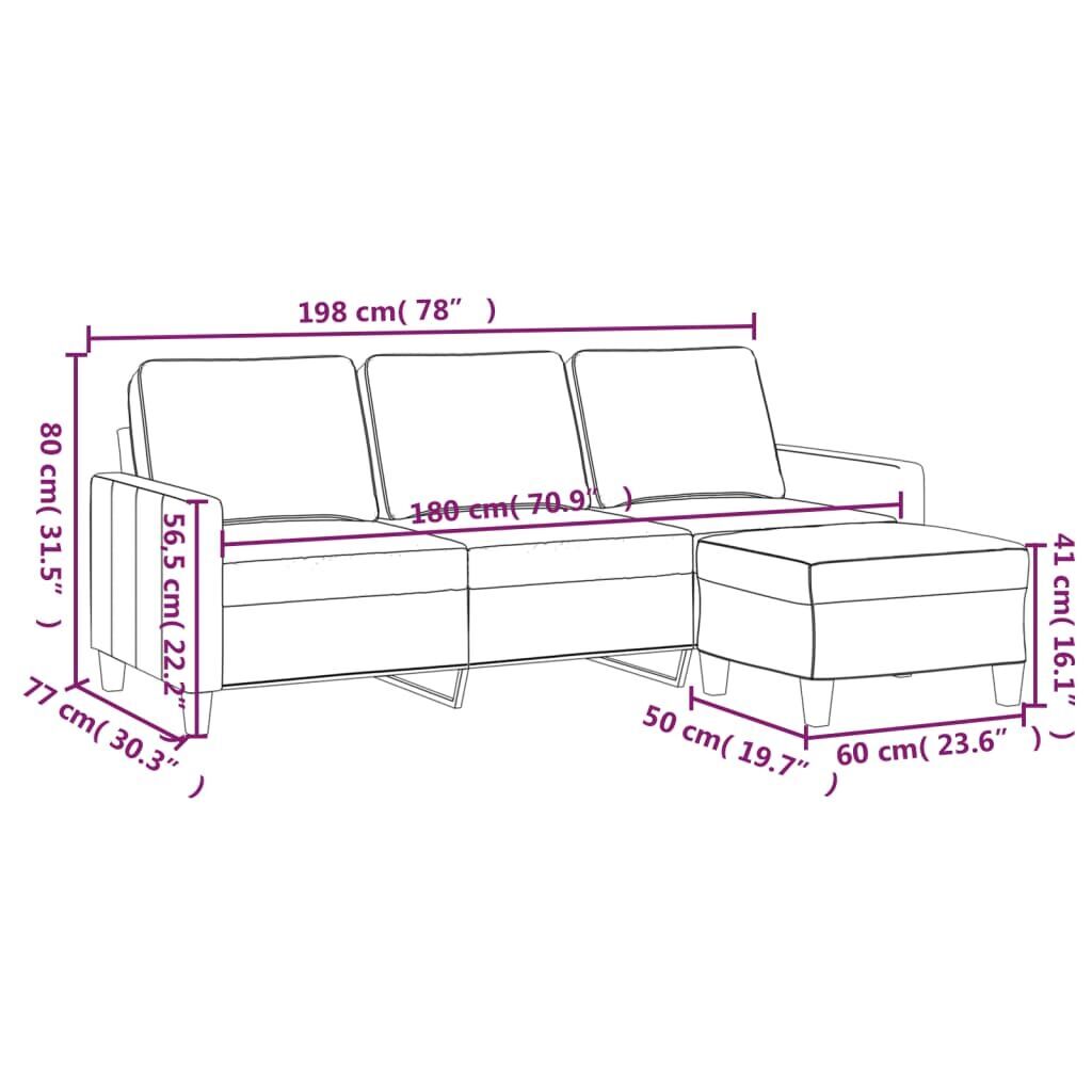 3-Seater Sofa with Footstool Light Grey 180 cm Fabric Price