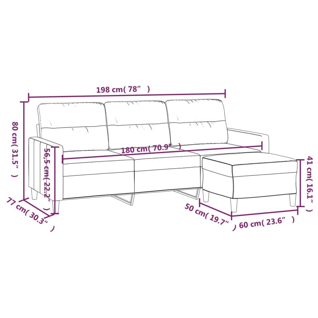 3-Seater Sofa with Footstool Dark Grey 180 cm Fabric Price
