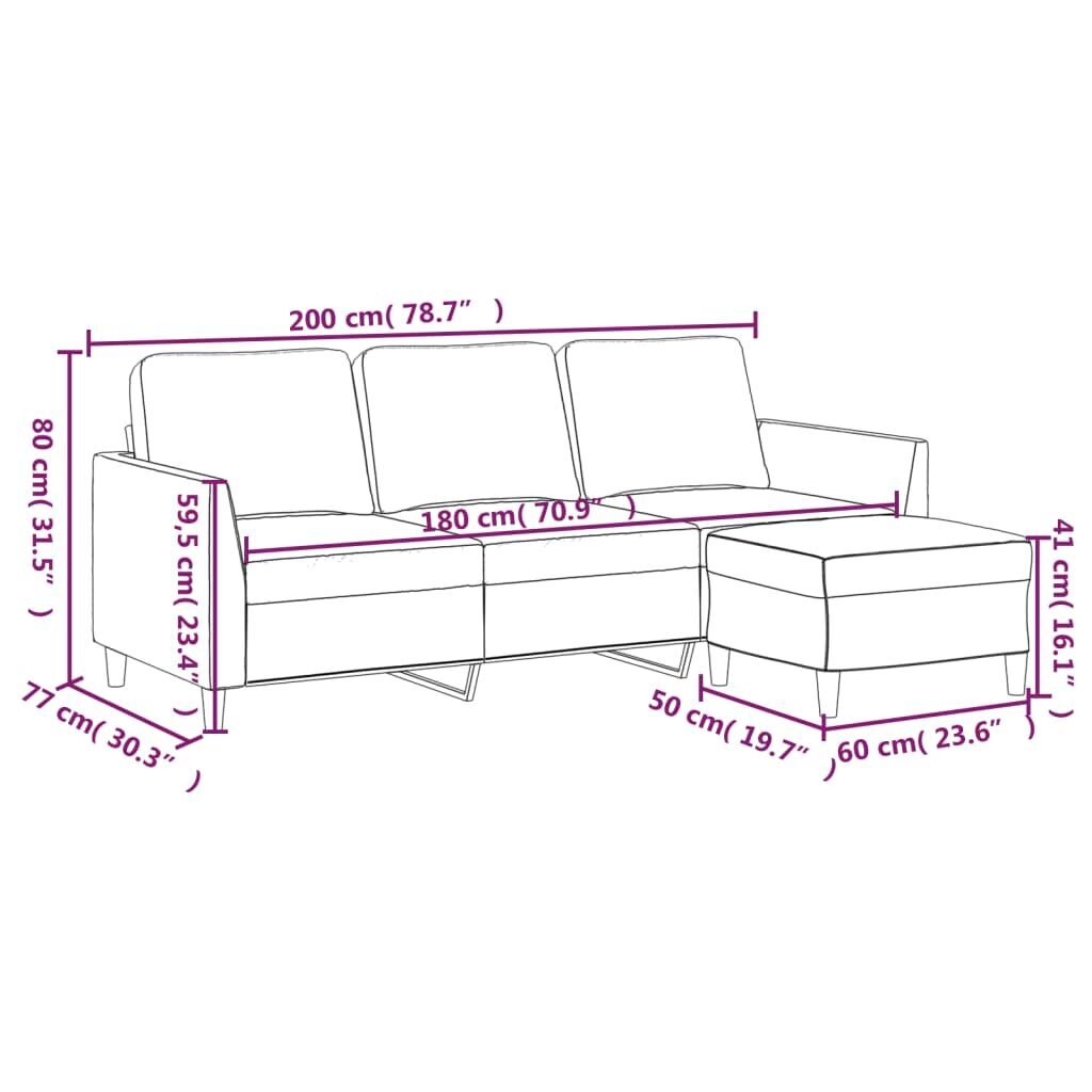 3-Seater Sofa with Footstool Black 180 cm Faux Leather Price