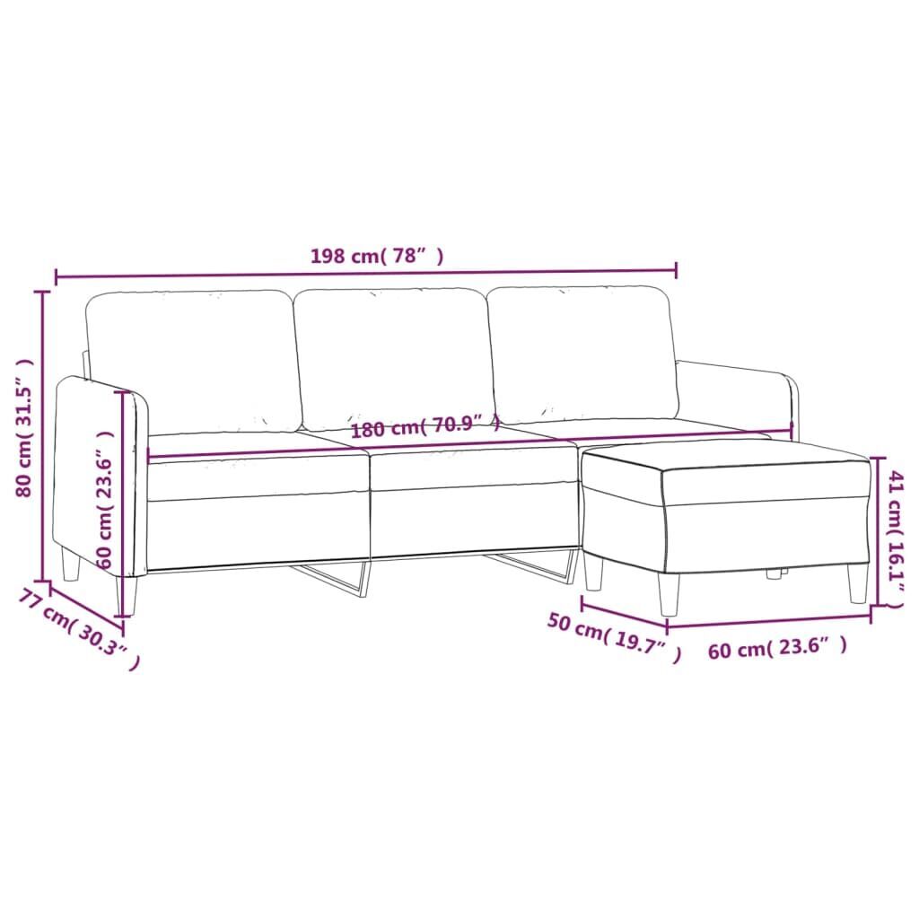 3-Seater Sofa with Footstool Dark Grey 180 cm Fabric Price