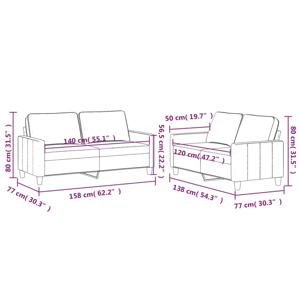 2 Piece Sofa Set with Cushions Light Grey Velvet Price