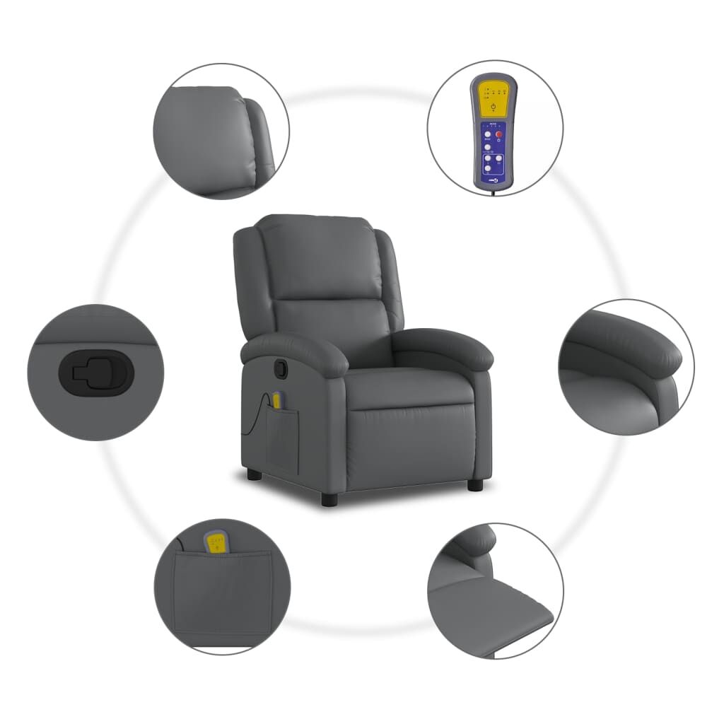 Massage Recliner Chair Grey Faux Leather Price