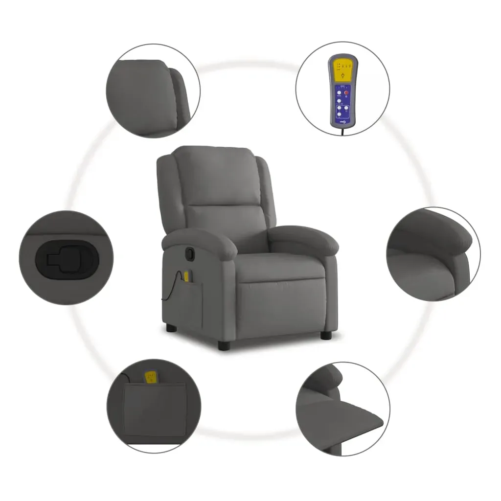 Massage Recliner Chair Grey Real Leather Price