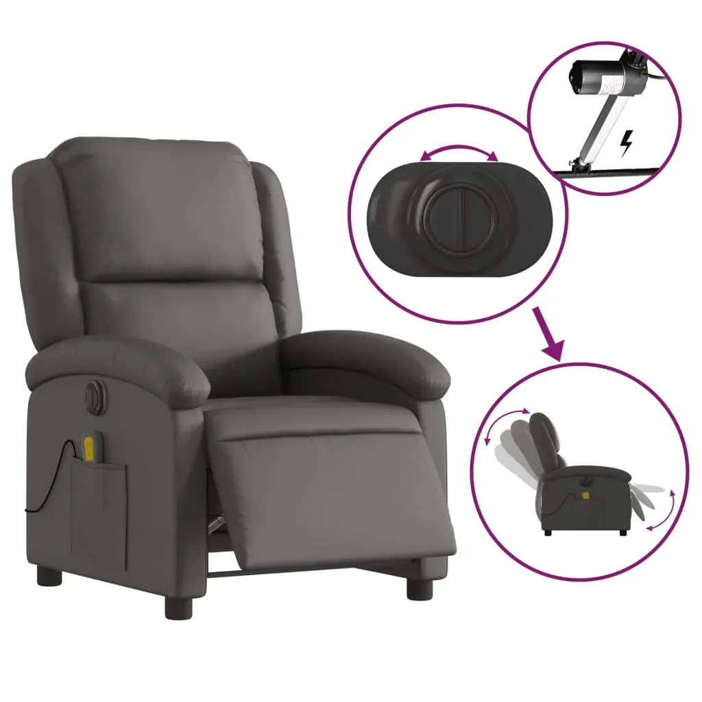 Electric Massage Recliner Chair Grey Real Leather Price