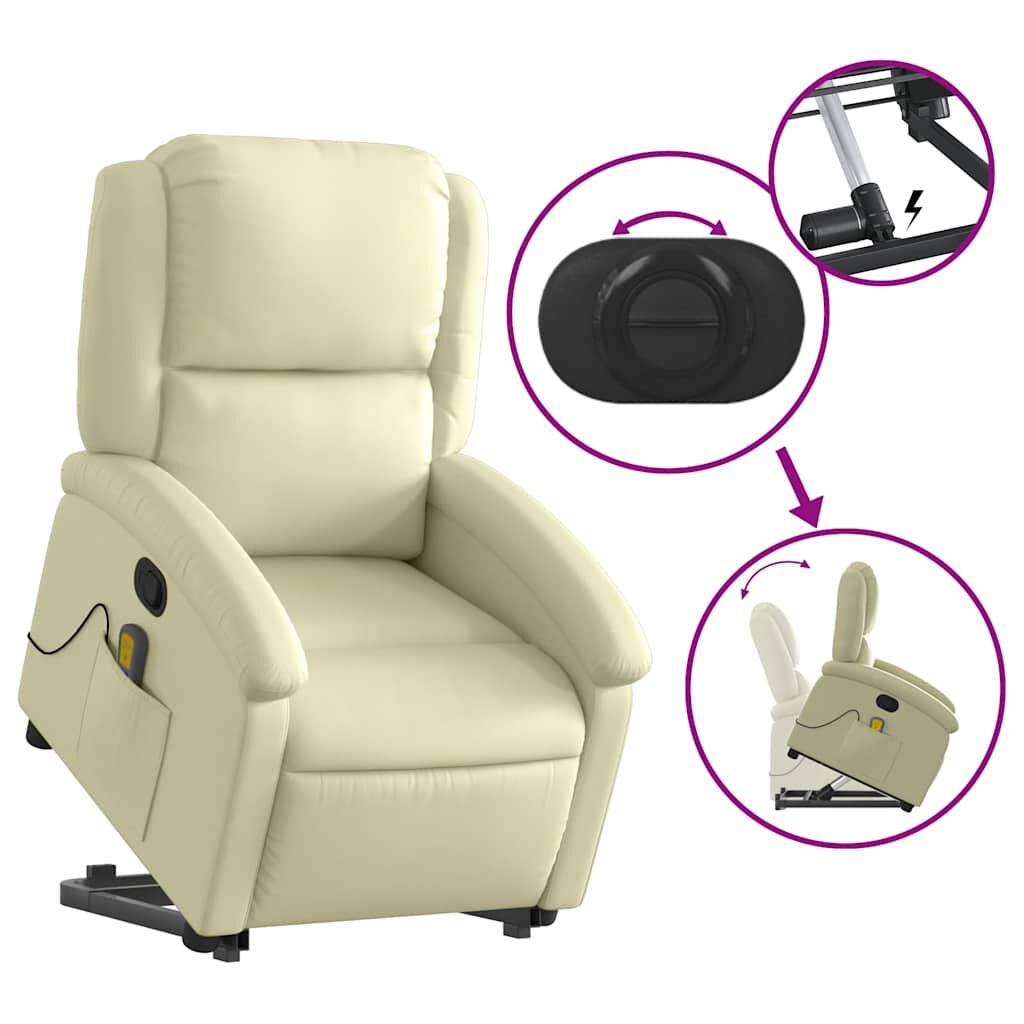 Stand up Massage Recliner Chair Cream Real Leather Price