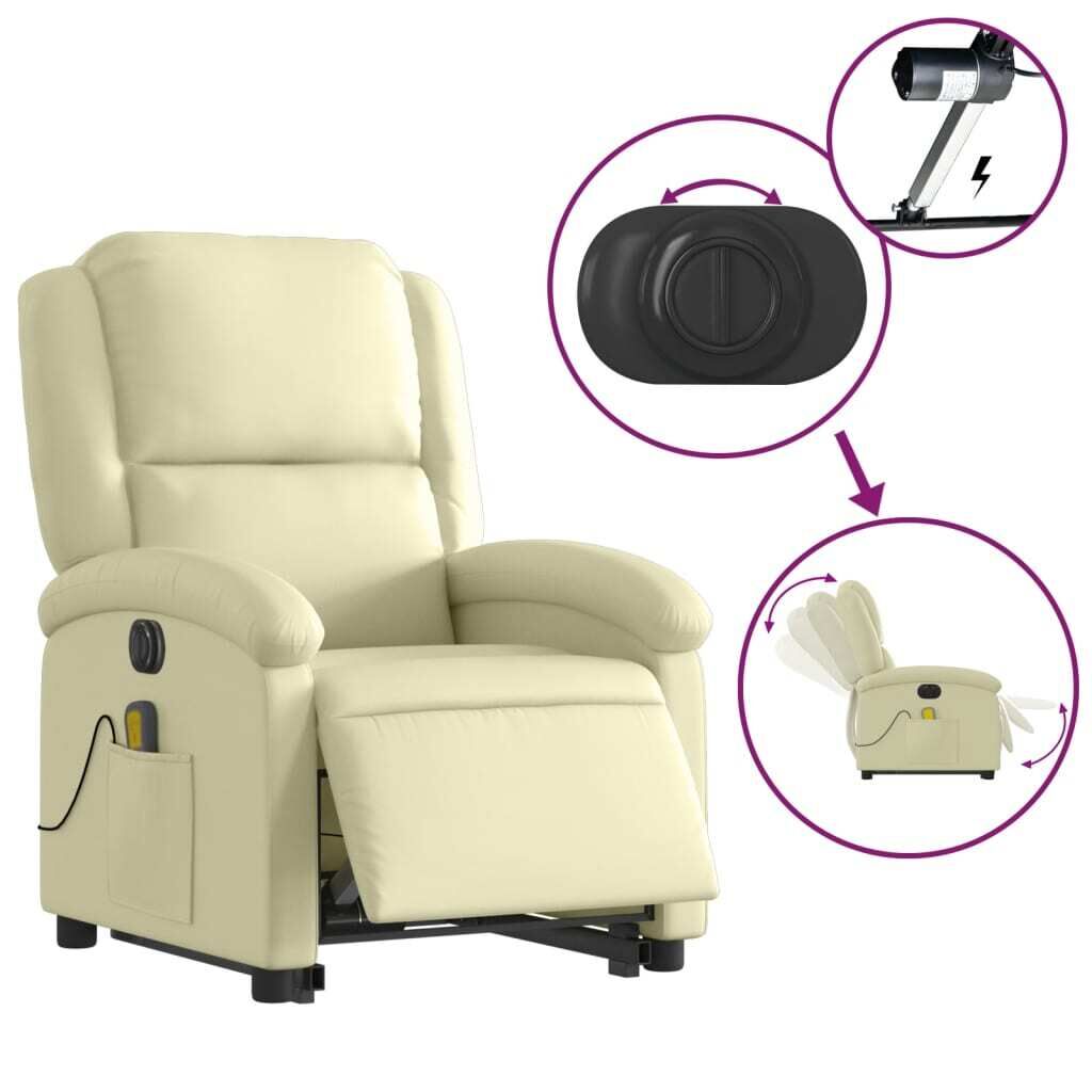Electric Stand up Massage Recliner Chair Cream Real Leather Price