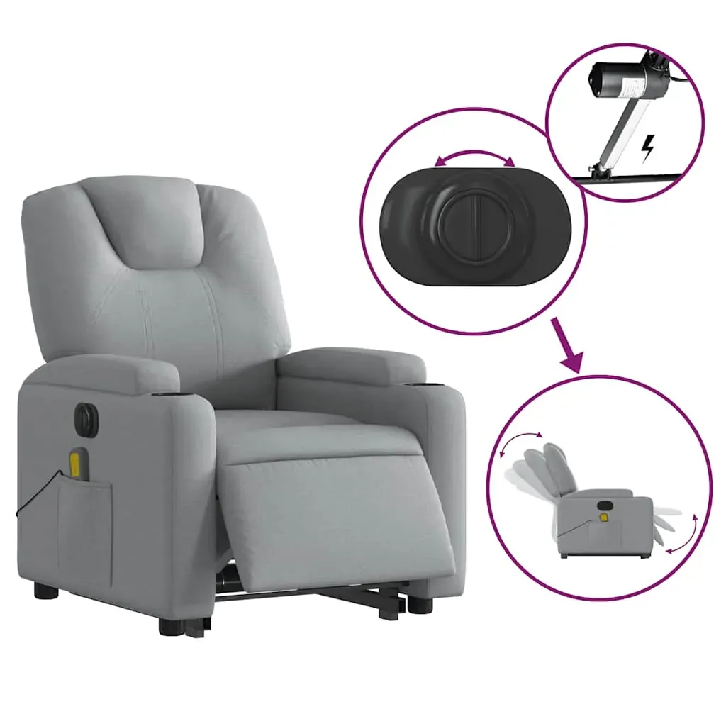 Electric Stand up Massage Recliner Chair Light Grey Fabric Price