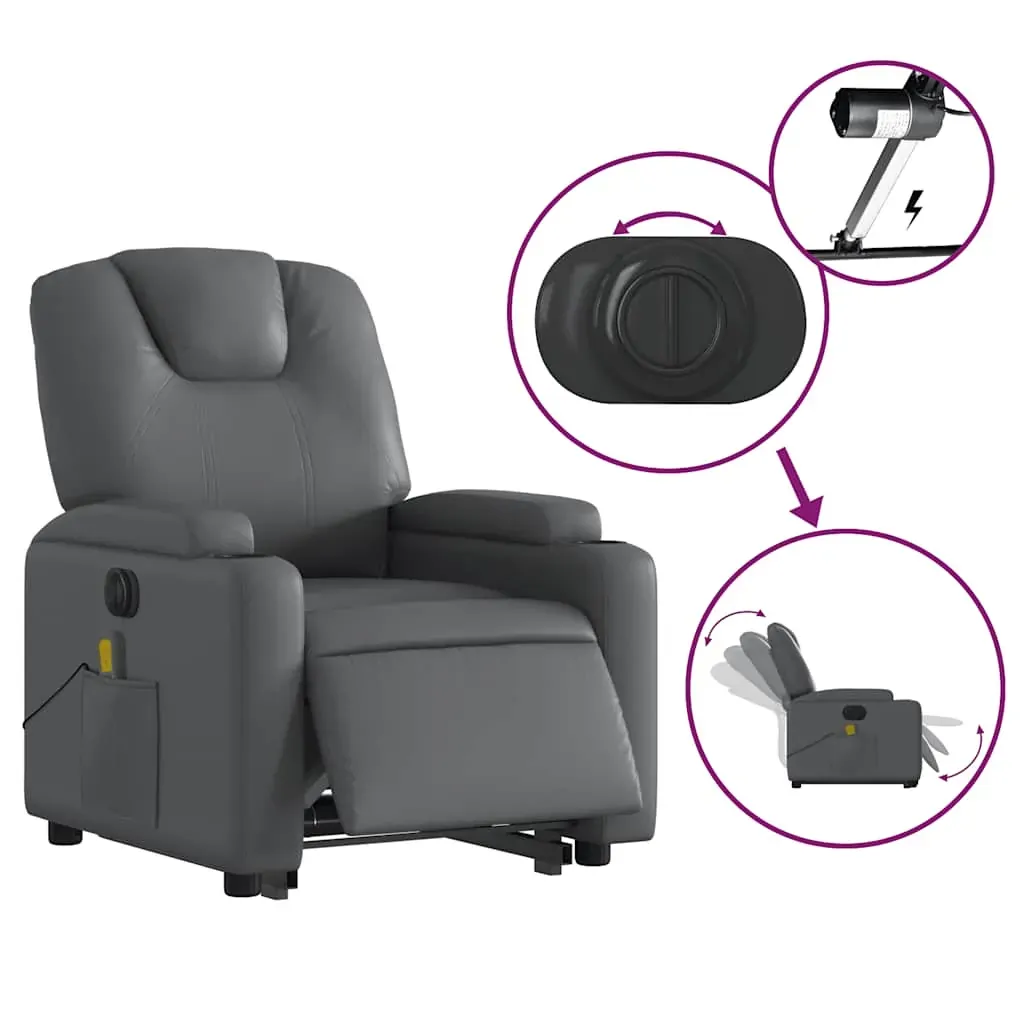 Electric Stand up Massage Recliner Chair Grey Faux Leather Price