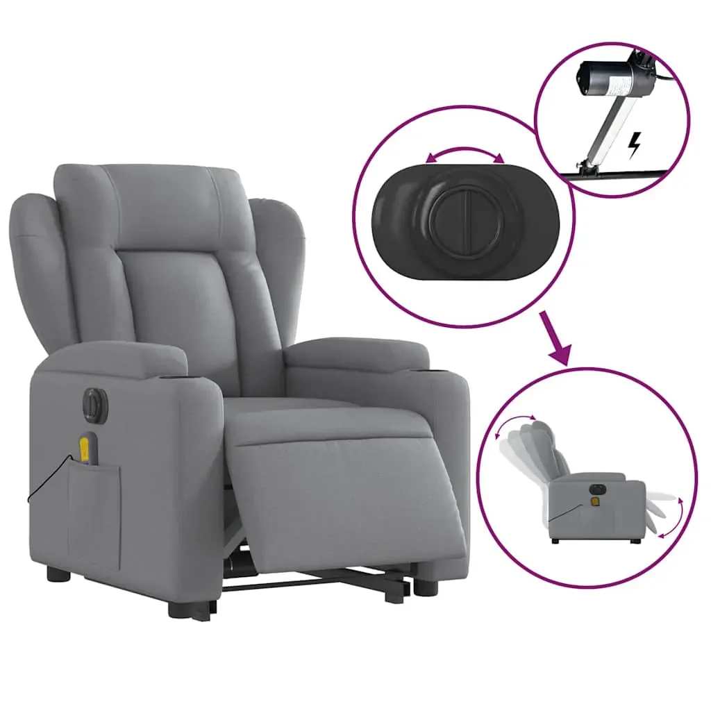 Electric Stand up Massage Recliner Chair Light Grey Fabric Price