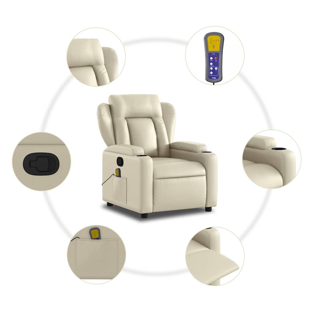 Massage Recliner Chair Cream Faux Leather Price