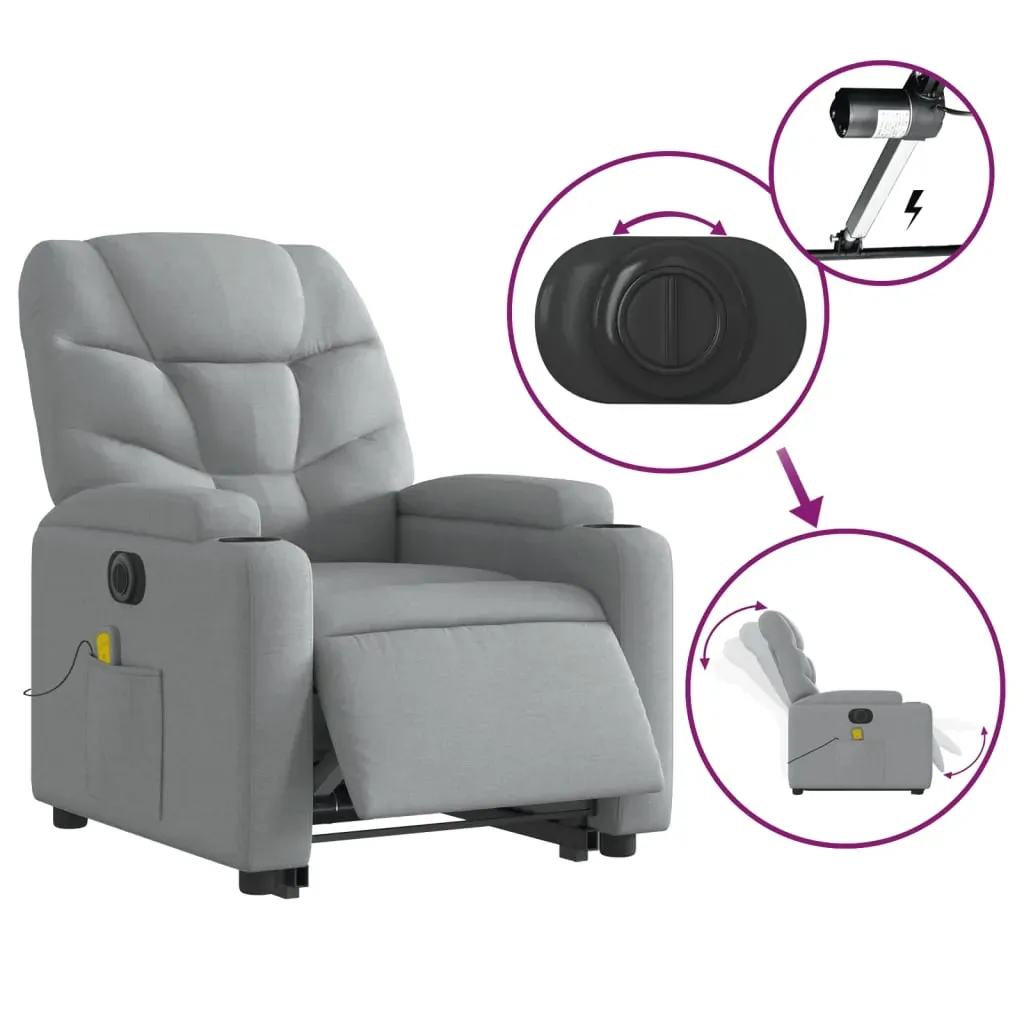 Electric Stand up Massage Recliner Chair Light Grey Fabric Price