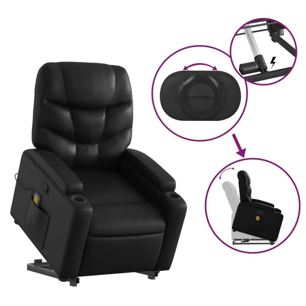 Stand up Massage Recliner Chair Black Faux Leather Price