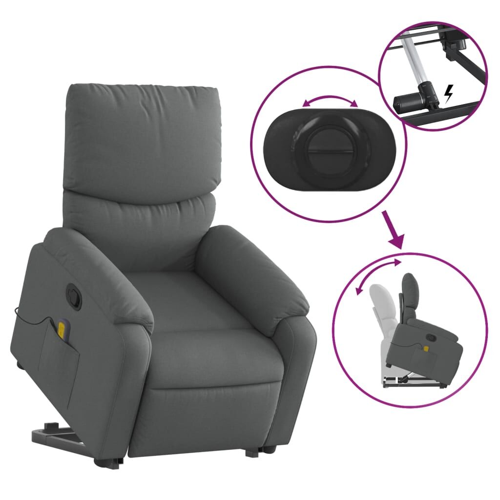 Stand up Massage Recliner Chair Dark Grey Fabric Price