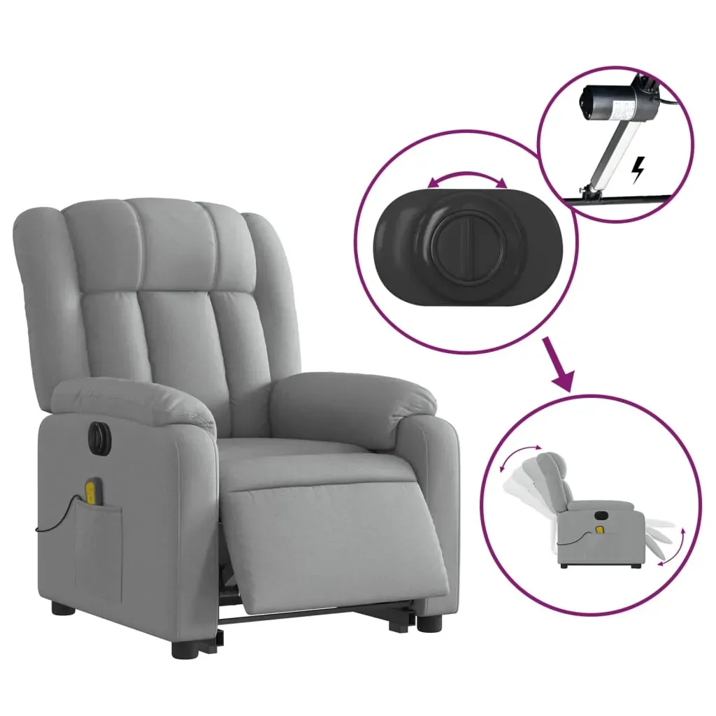 Electric Stand up Massage Recliner Chair Light Grey Fabric Price