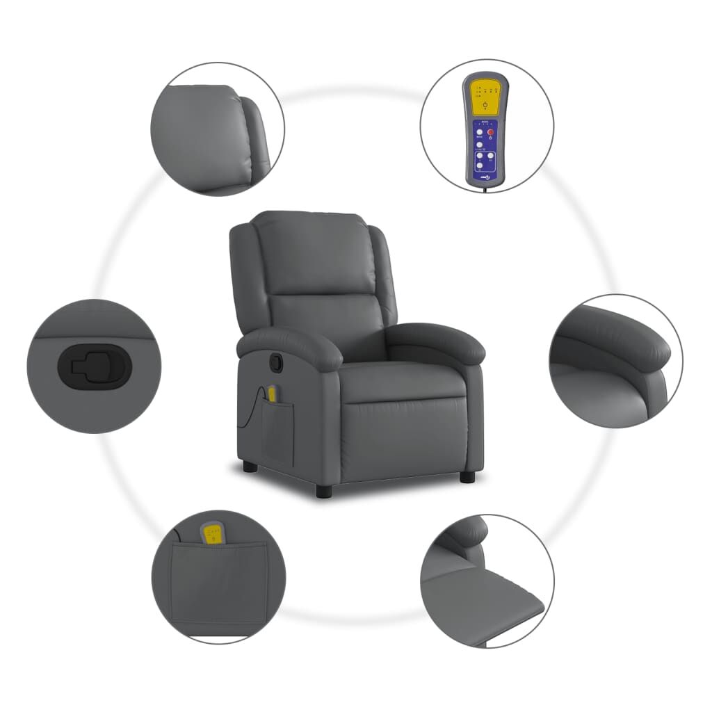 Massage Recliner Chair Grey Faux Leather Price