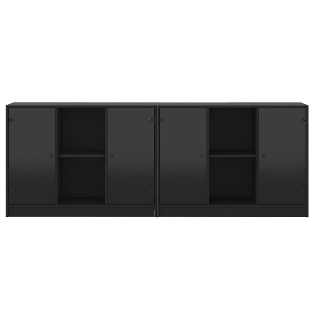 Bookcase with Doors Black 204x37x75 cm Engineered Wood Price
